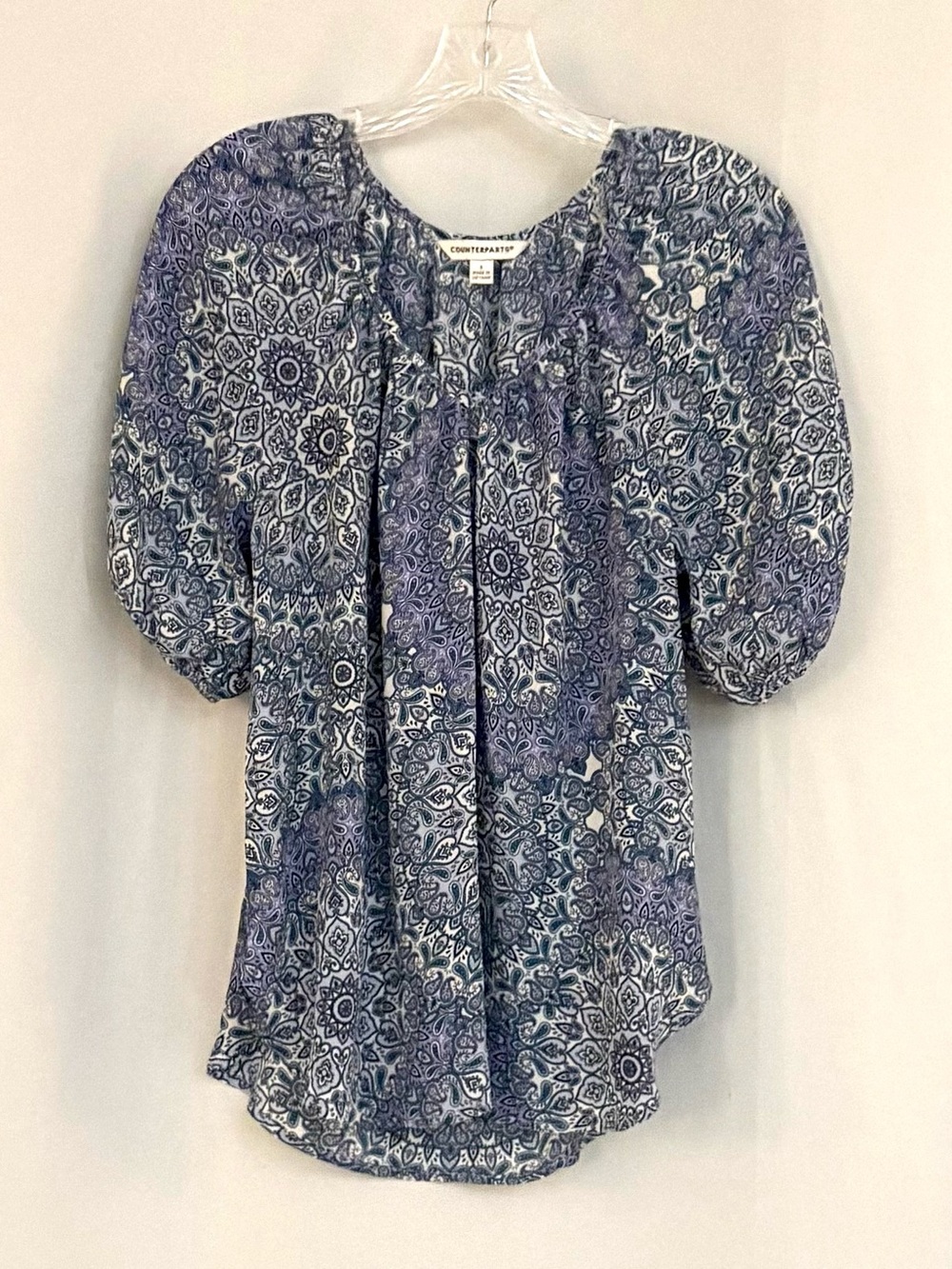 Counterparts Navy and White Medallion Print Peasant Blouse